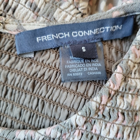 French Connection Erika Drape Printed Smock Dress in Khaki-Green Size Small - Picture 10 of 10